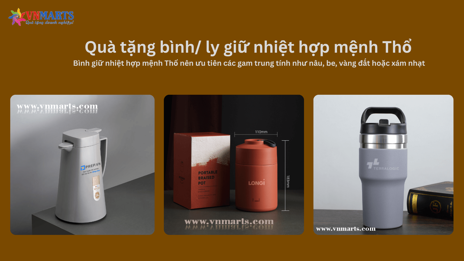 Quà tặng bình/ ly giữ nhiệt hợp mệnh Thổ